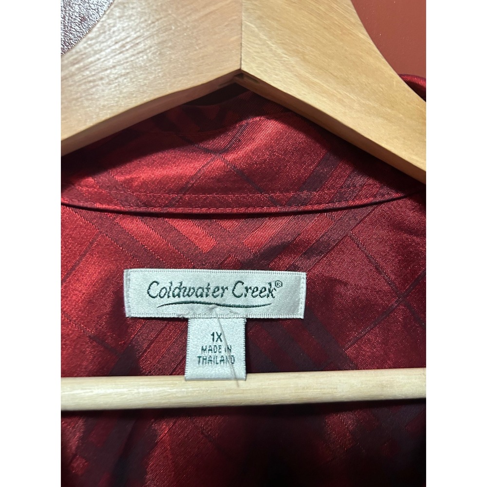 Coldwater Creek Red Plaid Zip Front Blouse Shacket Plus Size 1X Long Sleeve - Picture 5 of 7